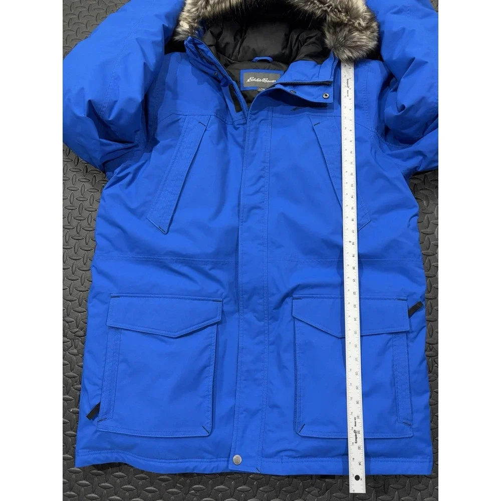 Eddie Bauer Jacket Mens 2XL Tall Blue Parka Down Insulated WeatherEdge Fur Hood